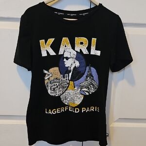 Karl Lagerfeld Womens Black Paris Graphic Tee
